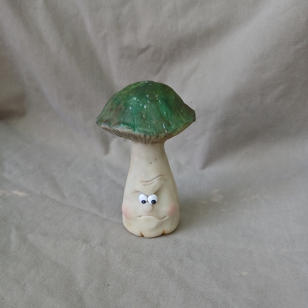 Whimsical Green and White Mushroom Figurine